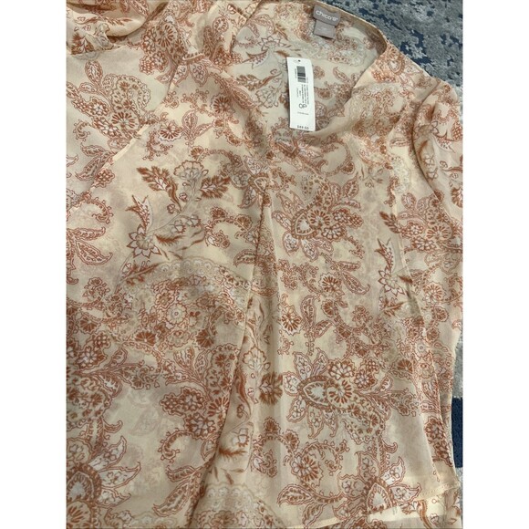 Chico’s Flounce-Front Paisley Blouse Pink Sheer Long Sleeve V-Neck Size 6 Petite - Picture 11 of 11